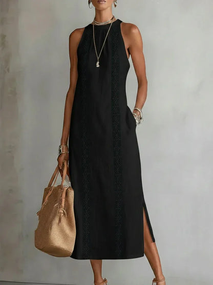Jimena | Vestido midi holgado con cuello mao bordado