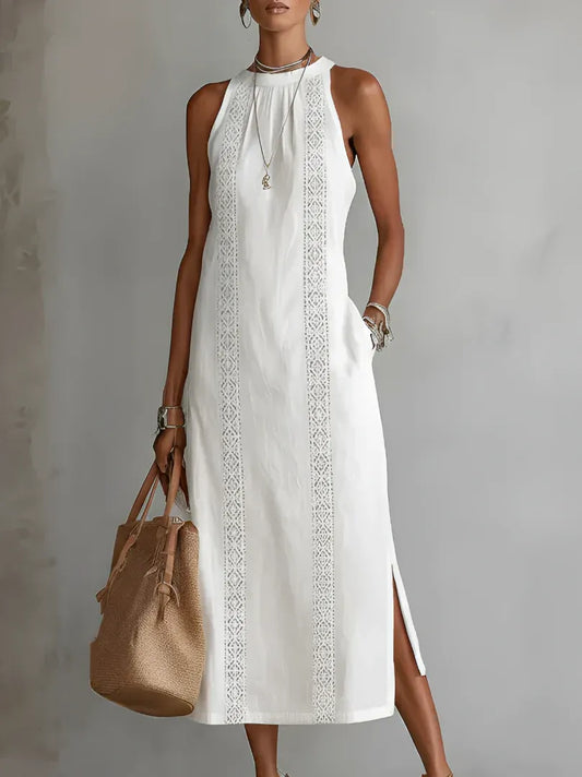 Jimena | Vestido midi holgado con cuello mao bordado