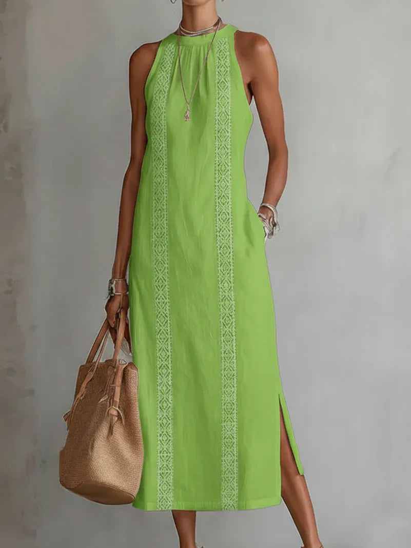 Jimena | Vestido midi holgado con cuello mao bordado