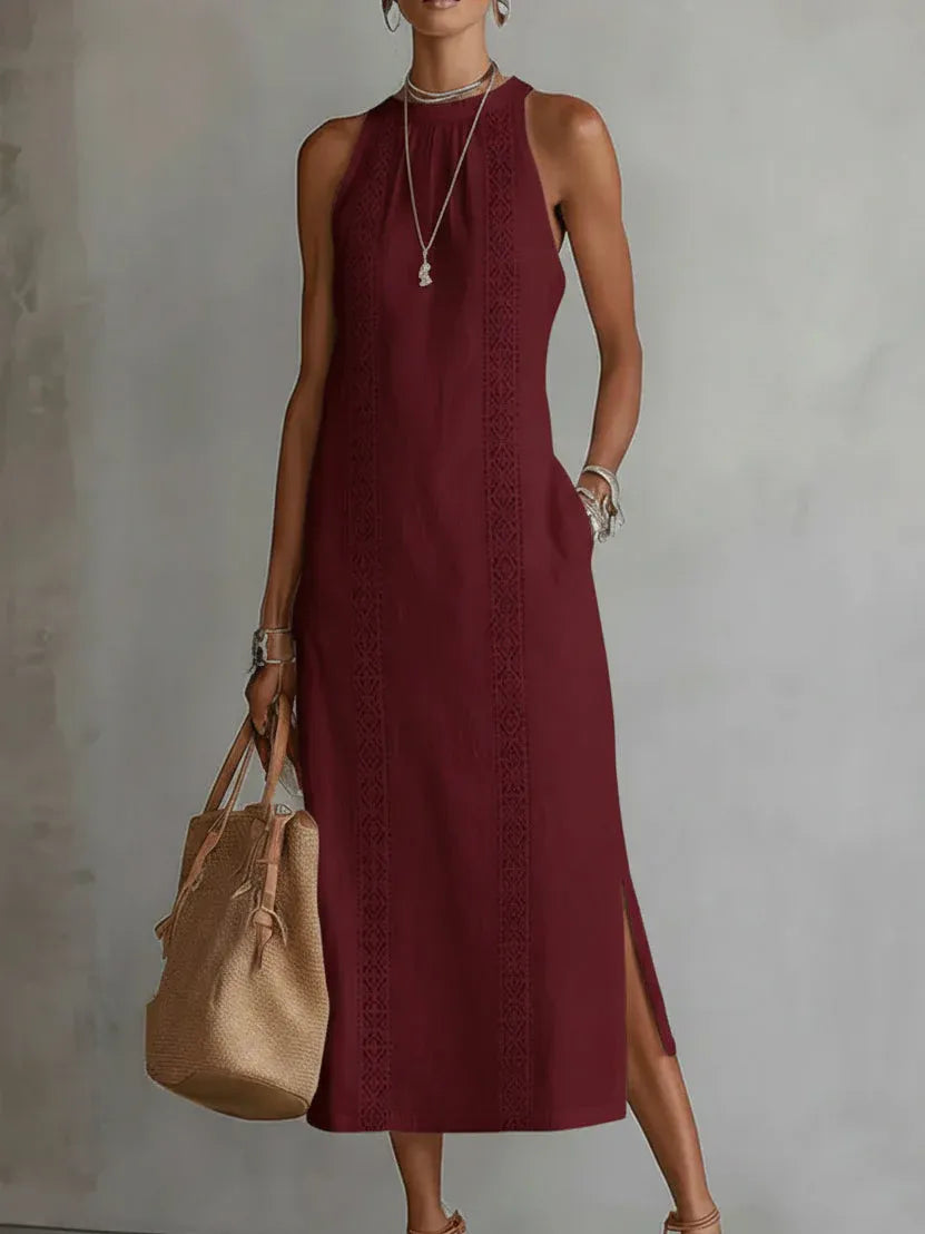 Jimena | Vestido midi holgado con cuello mao bordado