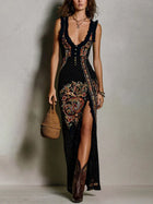 Vestido estampado de estilo bohemio con escote en V pronunciado