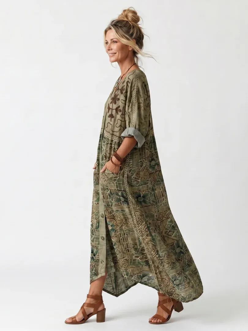 Aleta | Vestido midi oversize con botones en la parte delantera y bolsillos