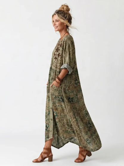 Aleta | Vestido midi oversize con botones en la parte delantera y bolsillos