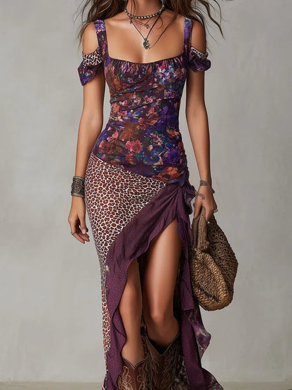 Vestido largo con estampado de leopardo