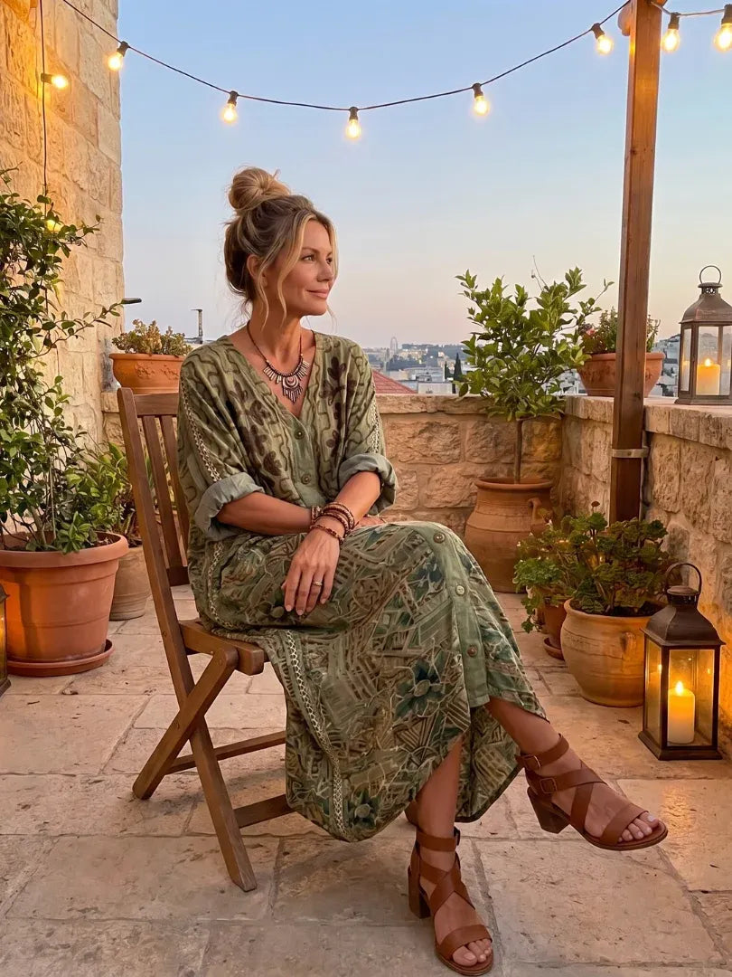 Aleta | Vestido midi oversize con botones en la parte delantera y bolsillos