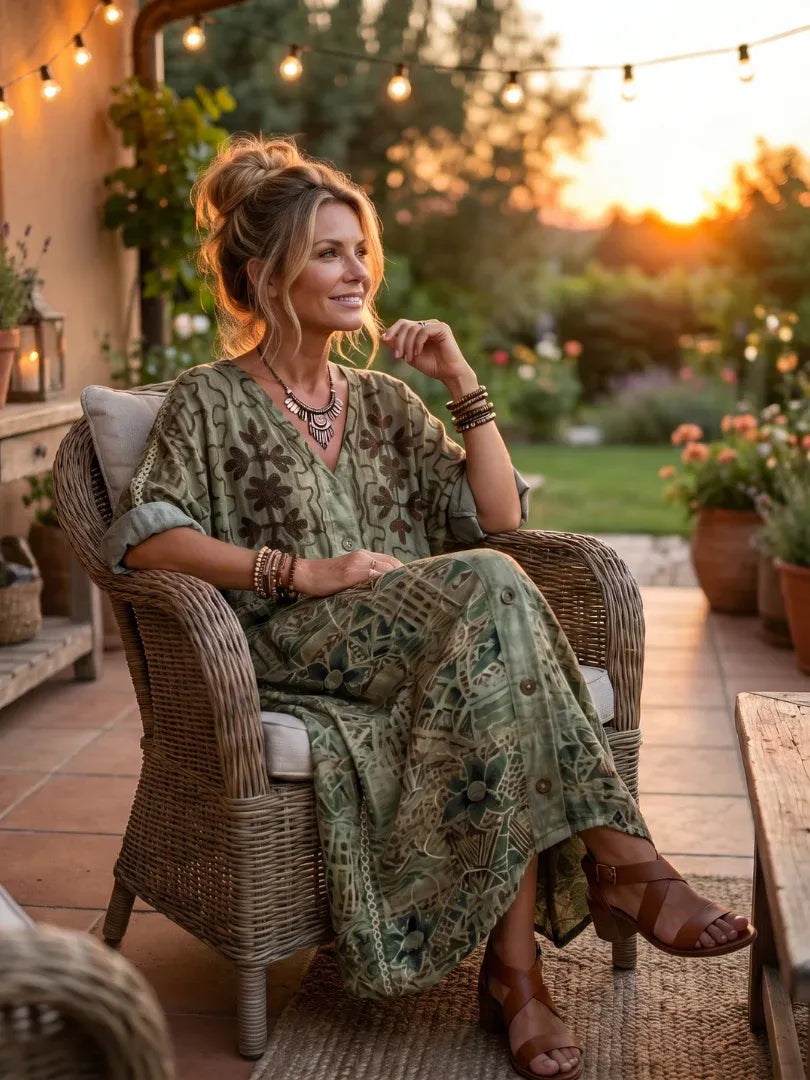 Aleta | Vestido midi oversize con botones en la parte delantera y bolsillos